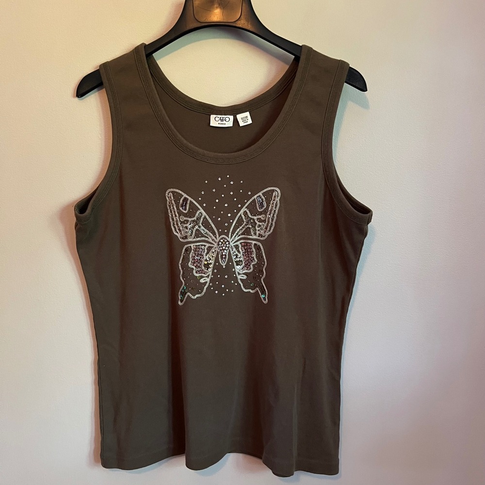 Cato Woman Olive Green Butterfly Sequin Rhinestone 22/24W Embellished